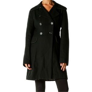 Tulle Black Fitted Button Down Double Breasted Pea Coat
